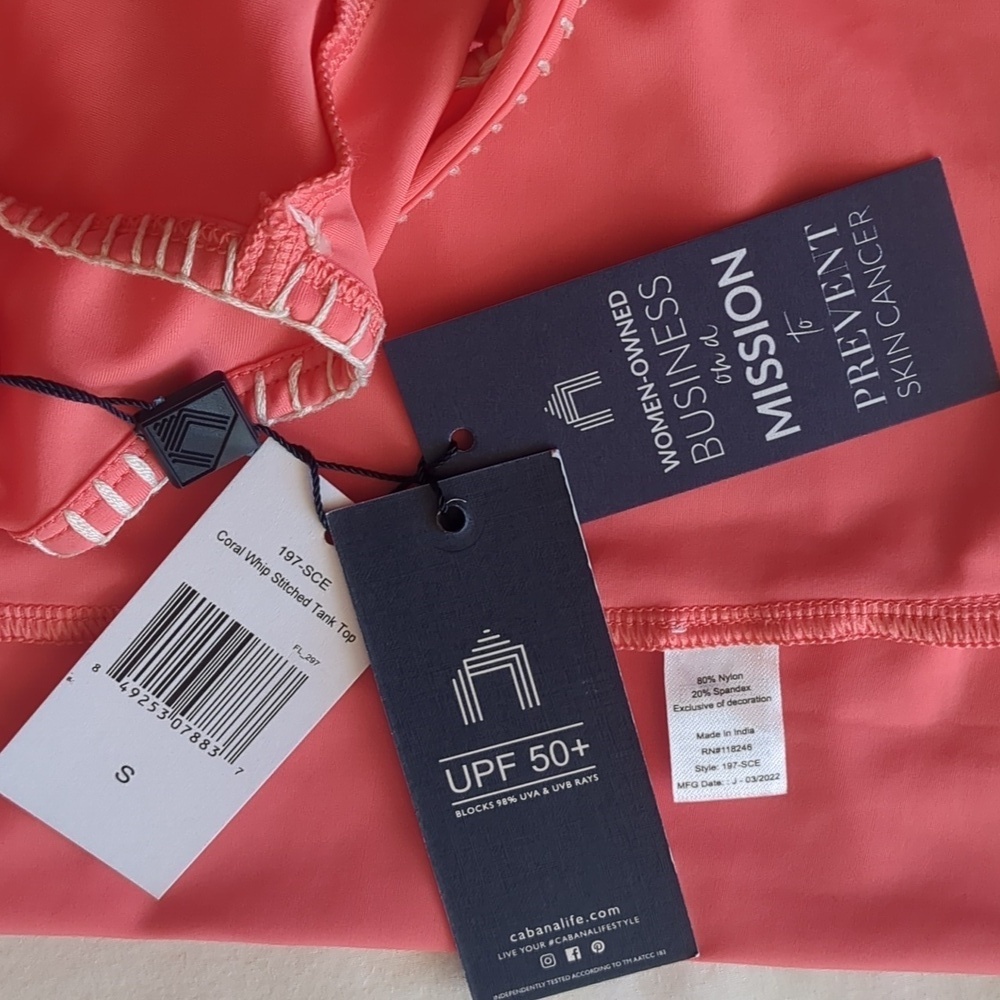 CABANA LIFE Coral Pink Whip Stiched Tank Top NWT Size XS UPF 50+ Protection - Picture 8 of 11